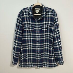 L.L.Bean Men’s Vintage Fleece-Lined Flannel Blue Navy Button Down Shirt Large